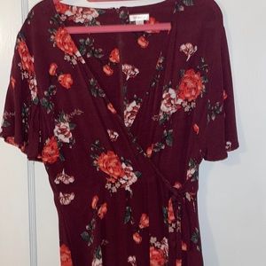Xhilaration size L maroon flowered wrap dress